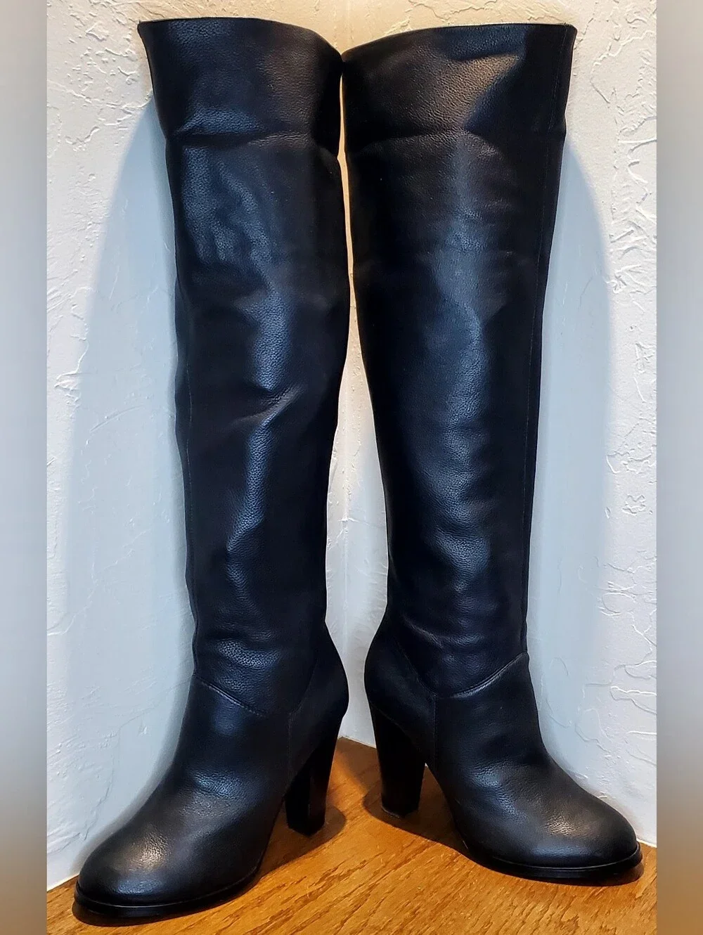 Colin Stuart Womens Sz7 Tall Leather Boots Black Knee High Cuff 3.75